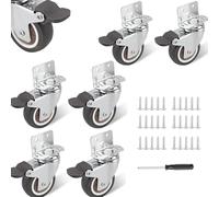Lot de 6 roulettes pour meuble avec frein - 50 mm - Charge maximale : 120 kg - Pivote à 360° - Accessoires de montage inclus
