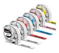 Lot de 6 rubans adhésifs Phomemo P12, 12 mm x 4 m noir sur couleur, noir sur transparent, compatibles avec les étiqueteuses Phomemo P12/P12PRO/LT12
