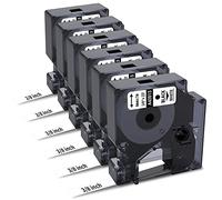 Lot de 6 rubans d'étiquettes compatibles Dymo 41913 (40913) 3/8" D1 noir sur blanc, 9 mm, recharges S0720680 pour étiqueteuse DYMO LabelManager 160 280 360D COLORPOP, 7 m