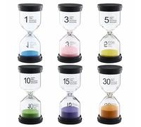 Lot de 6 sabliers colorés pour enfants - 1/3/5/10/15/30 minutes - Convient pour la vie des enfants, l'apprentissage, la mesure du temps de jeu, la cuisine, le bureau, la décoration scolaire