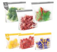 Lot de 6 Sac Congelation Reutilisable, ReaGold SacCongelation Zip pour Aliments, Sac à Sandwich Sacs de Rangement Réutilisables et Stand Up, Sacs de Congélation en Silicone Sans BPA