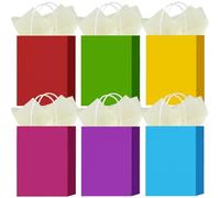 Lot de 6 Sachets Cadeaux - Couleurs assorties, sacs en papier 22×16×8 cm avec poignées torsadées. Idéal pour anniversaires, fêtes, baby shower, Noël et cadeaux pour tous.
