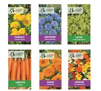 Lot de 6 sachets de graines pour Lapin : Pissenlit - Souci - Capucine - centaurée- laitue - Carotte - Naturelle et Équilibrée