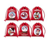 Lot de 6 sachets pour cadeaux de Noël, pour rangement avec fermeture à cordon, sacs de Noël en tissu, pour fête, anniversaire, bonbons, mariage, vacances