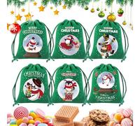 Lot de 6 sachets pour cadeaux de Noël pour rangement avec fermeture à cordon, sacs en tissu pour Noël, pour enfants, bonbons, anniversaire, vacances,