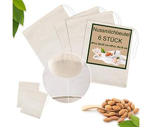 Lot de 6 sacs à lait de noix lavables Bojuzhi 100 % coton bio - Sacs à fromage réutilisables en mousseline pour lait d'amande, yaourt, jus de café, thé