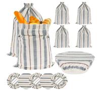 Lot de 6 sacs à pain en lin réutilisables avec cordon et couvercle pour le bol de fermentation, 45 x 30 cm, motif rayé pour le levain fait maison