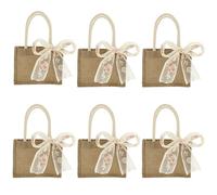 Lot de 6 sacs à provisions en toile de jute avec fond et poignées - Avec ruban floral - Réutilisables - Pour mariage, bricolage, artisanat, demoiselle d'honneur, sacs cadeaux, sacs de courses, sacs de