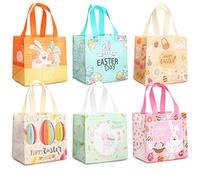 Lot de 6 sacs à œufs de Pâques avec poignées, sacs à friandises de Pâques, sacs non tissés multifonctionnels pour emballage de cadeaux, jeu de chasse aux œufs, fournitures de fête de Pâques,
