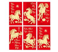 Lot de 6 sacs angpao Vietnamiens Lunars Year avec motif chevaux Auspiciouses et surfaces mates Traitements Diversité culturelle Festival Sac cadeau