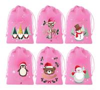 Lot de 6 sacs cadeaux avec cordon de serrage pour fêtes de fin d'année en flanelle et lin, solution de rangement pour petits objets et décorations saisonnières (B)