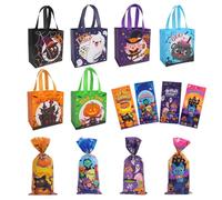 Lot de 6 sacs cadeaux d'Halloween avec 100 sacs cadeaux d'Halloween en cellophane avec twists, grands sacs cadeaux pour bonbons pour emballer des gestes