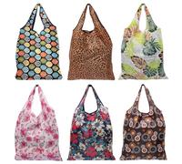 Lot de 6 sacs de courses pliables dans une pochette, sacs de courses réutilisables, sacs fourre-tout en nylon imperméable pour le quotidien, les voyages, les pique-niques