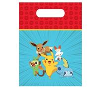 Lot de 6 sacs de fête « Pokemon » pour petit cadeau d'anniversaire d'enfant et de fête | Avec poignées de transport, 17 x 25 cm, en film plastique | Sacs cadeaux pour enfants Pikachu