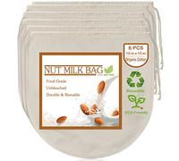 Lot de 6 sacs de lait de noix de 30.5 cm,Étamine non blanchie en coton biologique,Passoire pour aliments,Pour lait d'amande, jus, yaourt, chiffons à fromage lavables pour filtrer réutilisables