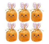 Lot de 6 sacs de lapin pour friandises, 12 x 10 cm, amusant, avec fermeture à lanière, sacs de lapin de Pâques, décoration de printemps | pour filles, famille, bureau, école, printemps