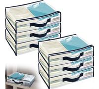 Lot de 6 sacs de rangement pliables transparents avec fermeture éclair et poignée renforcée pour vêtements, couettes, couvertures, vêtements, chaussures (bleu) 40 x 30 x 10 cm