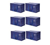 Lot de 6 Sacs de Rangement XXL Bleus 90L (68x35x38 cm), Sacs de Transport Solides avec Poignées, Idéal pour Déménagement, Stockage Vêtements, Couettes, Linge, Jouets, Équipements et Objets Volumineux