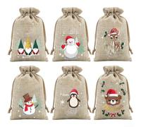 Lot de 6 sacs de vacances avec cordon de serrage fabriqués à partir de tissu de flanelle et de lin avec des motifs de Noël classiques et une solution de rangement pratique (A)