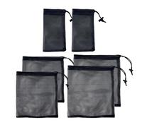 Lot de 6 sacs en maille filet pour équipement de sport avec cordon de serrage - Sac en maille nylon noir pour voyage, cosmétiques, accessoires de sport, pour le rangement des marchandises et des