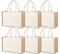 Lot de 6 Sacs fourre -Tout en Toile de Jute, Sac de Mariage de Demoiselle d'honneur, Fourre-Tout de Plage, Sacs d'épicerie réutilisables avec poignées en Coton pour le Shopping, les Voyages