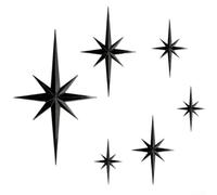 Lot de 6 sculptures murales rétro en forme d'étoile 3D - Décoration moderne en métal - Étoiles en plastique argentées, noires et dorées pour étagère, faciles à décoller et à installer (noir)