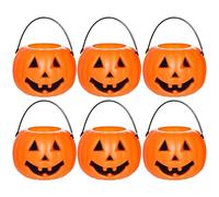 Lot de 6 seaux à Citrouille d'halloween, Seau à Bonbons à la Citrouille avec Sourire du Diable, Porte-Bonbons en Plastique pour Halloween avec poignée, Seau d'halloween pour Halloween, Style 1.