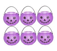 Lot de 6 seaux à citrouille d'Halloween, seau à bonbons à la citrouille avec sourire du diable, porte-bonbons en plastique pour Halloween avec poignée, seau d'Halloween pour Halloween, style 2