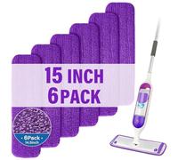 Lot de 6 serpillères de rechange réutilisables en microfibre de 36,8 cm pour Swiffer, recharges pour balai à jet humide de 33 cm, lavables en machine pour nettoyage de sols multi-surfaces
