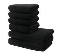 Lot de 6 Serviettes | 2 Serviettes de Bain 70x140cm + 4 Serviettes de Toilette 50x100cm | 100% Coton Premium | Epais 500g/m2 | Linge de Bain Doux & Absorbant | Oeko-TEX | Marque Ôhm | Noir
