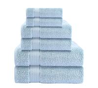 Lot de 6 serviettes de bain 100 % coton - 2 serviettes de bain 30 x 54 - 2 serviettes de toilette 16 x 28 - 2 gants de toilette 12 x 12 - Serviettes douces et absorbantes - Ensemble de serviettes de luxe ultra douces - Bleu clair