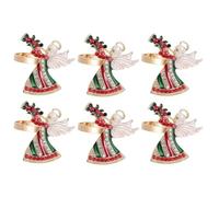 Lot de 6 serviettes de Noël pour bague avec motif ange étincelant pour femme, en alliage et strass, pour décoration de table de vacances et cadeau
