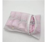 Lot de 6 serviettes par sac à linge en bambou bio de qualité supérieure pour bébé - 100 % bambou naturel - Dimensions : 25,4 x 25,4 cm - Ruban de soie rose à pois