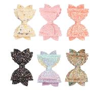 Lot de 6 Set de Set de Pinces à Cheveux Nœud en Cuir à Paillettes