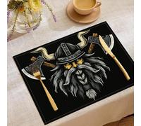 Lot de 6 Set de Table Coton et Lin Tissu Napperon Rétro Vikings,Lavable décoratif Table Dessin Animé Hache, 45 x 30 cm Placemats pour Salle Manger,Mariage,Usage Quotidien