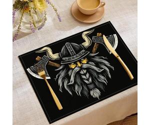 Lot de 6 Set de Table Coton et Lin Tissu Napperon Rétro Vikings,Lavable décoratif Table Dessin Animé Hache, 45 x 30 cm Placemats pour Salle Manger,Mariage,Usage Quotidien