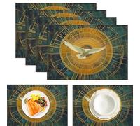 Lot de 6 Set de Table Fantastique Mystère, Or Set de Table Pigeons Cercles Lignes Lavable Antidérapants, pour Vacances Banquet Cuisine décoration de fête 45x30cm - Résistant à l'huile