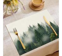 Lot de 6 Set de Table Forêt Brume Sets de Table Paysage Réaliste 45x30cm Sets de Table en Lin Vert Blanc Lavables pour Maison Cuisine Cabane de Campagne Fermes