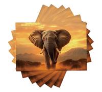 Lot de 6 Set de Table Lavable Animal Set de Table Tressé en Coton et Lin Résistantes à la Chaleur Antidérapant pour la Fête du Mariage,Éléphants d'Afrique 30×45 cm