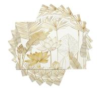 Lot de 6 Set de Table Lavable Art De La Ligne Dorée Set de Table Tressé en Coton et Lin Résistantes à la Chaleur Antidérapant pour la Fête du Mariage,Feuilles De Lotus 30×45 cm