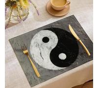 Lot de 6 Set de Table Style Philosophique Oriental, Noir Blanc Set de Table Le Tai Chi Symbole du Yin du Yang Lavable Antidérapants, pour Vacances Banquet fête 45x30cm - Résistant à l'huile