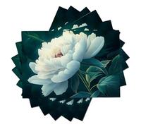 Lot de 6 Set Table Fleurs de rêve en Lavable en Machine, Réutilisable Rectangulaire Lin de Coton Set de Table Résistant à la Chaleur Pivoine Blanche à Motif 30×45 cm