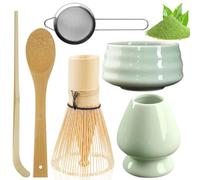 Lot de 6 sets à thé matcha : bol à matcha en céramique, fouet à matcha avec 2 cuillères à matcha, whisky matcha, passoire à poudre de matcha, fouet à thé en bambou, ensemble d'accessoires pour matcha