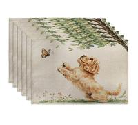 Lot de 6 sets de table à motif de chien cocker américain printaniel, 30,5 x 45,7 cm, motif imprimé arbre plante jardin chiot pour dîner à la maison, fête amusante pour animaux de compagnie, fête