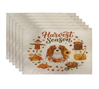 Lot de 6 sets de table à motif imprimé de chien Cavalier King Charles Spaniel, 30,5 x 45,7 cm, motif imprimé de récolte d'automne de ferme, repas à la ferme, fête de vacances