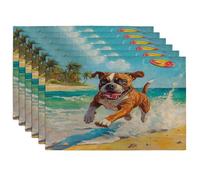 Lot de 6 sets de table amusants avec motif chien boxeur, 30,5 x 45,7 cm, motif plage côtière, décoration de cuisine