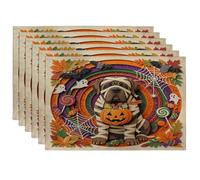 Lot de 6 sets de table amusants d'Halloween en forme de chien Neopolitan Mastiff - 30,5 x 45,7 cm - Papier découpé - Pour la maison, le dîner, les fêtes de fin d'année, la cuisine
