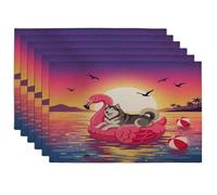 Lot de 6 sets de table amusants en forme de chien malamutes de l'Alaska, 30,5 x 45,7 cm, motif flamants roses, bouées de sauvetage, décoration de cuisine