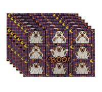 Lot de 6 sets de table amusants pour Halloween Catahoulas Léopard, 30,5 x 45,7 cm, motif chiot effrayant, fantôme effrayant, pour la maison, le dîner, les fêtes de fin d'année, la cuisine