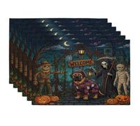 Lot de 6 sets de table amusants pour Halloween, motif chien mastiff effrayant, 30,5 x 45,7 cm, maison hantée d'horreur pour dîner, vacances effrayantes, décoration de cuisine